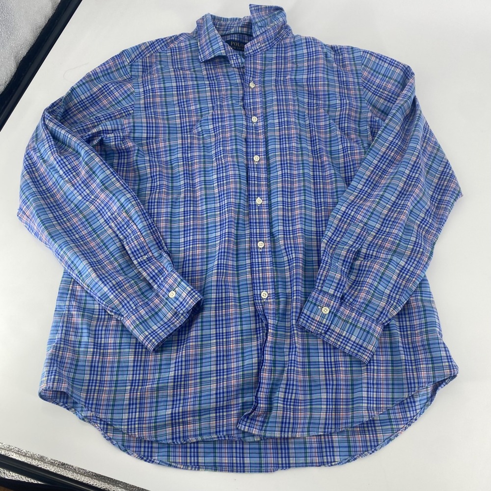 Polo Ralph Lauren Mens XL Plaid Button Down Shirt Blue Green Long Sleeve Classic